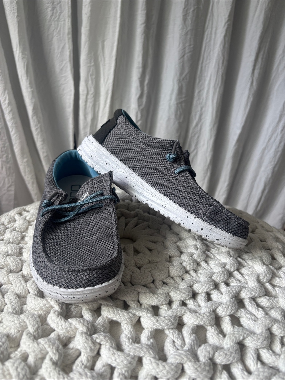 Hey Dude Kids Grey Canvas Slip-On Sneakers with White Speckled Sole